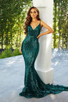 Sophisticated V-neck Strapless Plunging Neck Floor Length Natural Waistline Open-Back Fitted Sequined Back Zipper Fit-and-Flare Mermaid Sleeveless Spaghetti Strap Dress with a Brush/Sweep Train