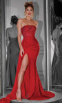 Strapless Faux Wrap Asymmetric Slit Ruched Hidden Back Zipper Open-Back Beaded Corset Natural Waistline Straight Neck Floor Length Sheath Sheath Dress/Evening Dress with a Brush/Sweep Train