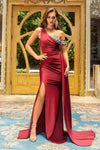 Floor Length Sheath Natural Waistline Beaded Asymmetric Slit Fitted Off the Shoulder One Shoulder Sheath Dress/Evening Dress