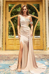 Sheath Floor Length Off the Shoulder One Shoulder Natural Waistline Asymmetric Fitted Beaded Slit Sheath Dress/Evening Dress