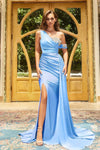 Fitted Beaded Slit Asymmetric Sheath Floor Length Off the Shoulder One Shoulder Natural Waistline Sheath Dress/Evening Dress