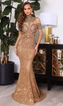 Sophisticated Fit-and-Flare Mermaid High-Neck Fitted Glittering Sheer Cutout Dress with a Brush/Sweep Train