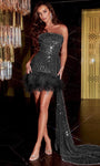 Strapless Straight Neck Sheath Natural Waistline Beaded Draped Sequined Fitted Cocktail Short Sheath Dress with a Brush/Sweep Train