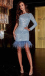 Sheath Natural Waistline Long Sleeves One Shoulder Asymmetric Fitted Beaded Sequined Cocktail Short Sheath Dress/Party Dress