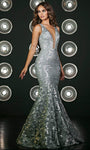 V-neck Mermaid Sleeveless Beaded Natural Waistline Floor Length Plunging Neck Prom Dress with a Brush/Sweep Train