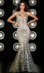 V-neck Floor Length Plunging Neck Mermaid Beaded Natural Waistline Sleeveless Prom Dress with a Brush/Sweep Train