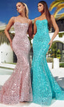 Basque Corset Waistline Spaghetti Strap Sequined Beaded Mermaid Sweetheart Prom Dress with a Brush/Sweep Train