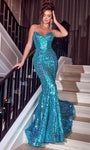 Sophisticated V-neck Strapless Natural Waistline Sequined Mermaid Prom Dress with a Brush/Sweep Train
