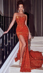 Strapless Slit Sequined Fall Basque Corset Waistline Sweetheart Sheath Sheath Dress/Prom Dress with a Brush/Sweep Train