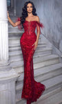 Sophisticated Glittering Sheer Illusion Beaded Mermaid Basque Corset Waistline Cap Cold Shoulder Sleeves Off the Shoulder Spaghetti Strap Prom Dress with a Brush/Sweep Train