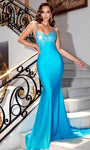 Goddess Backless Beaded Sweetheart Mermaid Natural Waistline Spaghetti Strap Prom Dress with a Brush/Sweep Train