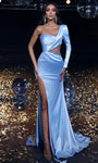 V-neck Sheath Floor Length Beaded Asymmetric Slit Illusion Cutout Fitted Natural Waistline Long Sleeves Sheath Dress/Prom Dress with a Brush/Sweep Train