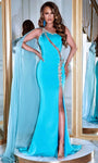 One Shoulder Sleeveless Polyester Fitted Illusion Beaded Asymmetric Slit Sheath Natural Waistline Floor Length Sheath Dress/Prom Dress with a Brush/Sweep Train