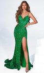 Plus Size Sophisticated V-neck Strapless Crystal Slit Polyester Natural Waistline Sheath Sleeveless Spaghetti Strap Sheath Dress/Prom Dress with a Brush/Sweep Train