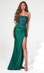 Sophisticated Strapless Sleeveless Pleated Slit Sweetheart Sheath Corset Natural Waistline Sheath Dress/Prom Dress with a Brush/Sweep Train