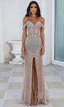 Sophisticated V-neck Crystal Slit Beaded Natural Waistline Sheath Sleeveless Sheath Dress with a Brush/Sweep Train