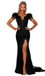 Sophisticated V-neck Plunging Neck Lace Glittering Mesh Fitted Slit Illusion V Back Hidden Back Zipper Floor Length Fit-and-Flare Sheath Natural Waistline Sheath Dress/Evening Dress with a Brush/Sweep