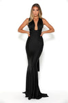 Hidden Back Zipper Mesh Backless Fitted Sheath Sleeveless Plunging Neck Natural Waistline Sheath Dress with a Brush/Sweep Train
