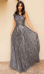 A-line Sequined Flowy Open-Back Asymmetric Natural Waistline One Shoulder General Print Bridesmaid Dress/Prom Dress