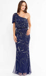 Sophisticated Floor Length General Print One Shoulder Asymmetric Beaded Sheer Back Zipper Fitted Sequined Elasticized Natural Waistline Fit-and-Flare Sheath Sheath Dress