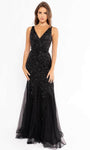 V-neck Tulle Back Zipper Beaded Sequined Fitted Sleeveless Fit-and-Flare Sheath Natural Waistline Sheath Dress/Evening Dress with a Brush/Sweep Train