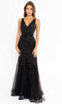 V-neck Sleeveless Natural Waistline Tulle Sequined Fitted Back Zipper Beaded Fit-and-Flare Sheath Sheath Dress/Evening Dress with a Brush/Sweep Train