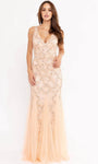 V-neck Sleeveless Tulle Natural Waistline Back Zipper Sequined Beaded Fitted Fit-and-Flare Sheath Sheath Dress/Evening Dress with a Brush/Sweep Train