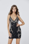 V-neck Spaghetti Strap Sheath Plunging Neck Short Natural Waistline Sequined Lace-Up Back Zipper Open-Back Beaded Trim Sheath Dress/Homecoming Dress