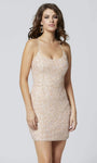 Sheath Cocktail Short Sleeveless Spaghetti Strap Natural Waistline Scoop Neck Open-Back Sequined Fitted Beaded Hidden Back Zipper Sheath Dress/Party Dress