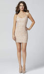 Sheath Scoop Neck Sleeveless Spaghetti Strap Natural Waistline Open-Back Fitted Beaded Sequined Hidden Back Zipper Cocktail Short Sheath Dress/Party Dress