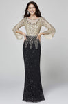 Bell Sleeves Bateau Neck Sheath Sequined Beaded Back Zipper Fitted Floor Length Natural Waistline Sheath Dress