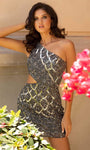 Beaded Cutout Sequined Fitted Asymmetric One Shoulder Sleeveless Natural Waistline Short Sheath Sheath Dress