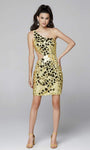 One Shoulder Sleeveless Beaded Cutout Wrap Asymmetric Back Zipper Sheath Natural Waistline Cocktail Short Sheath Dress