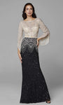 Floor Length Natural Waistline Bell Sleeves Sheath Fitted Beaded Sequined Bateau Neck Sheath Dress with a Brush/Sweep Train