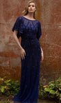 Bateau Neck Sheath Bell Sleeves Natural Waistline Sheath Dress with a Brush/Sweep Train