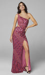 Sheath One Shoulder Cocktail Natural Waistline Back Zipper Cutout Asymmetric Fitted Glittering Slit Sequined Sheath Dress