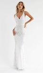 V-neck Sleeveless Sheath Cocktail Natural Waistline Beaded Sequined Open-Back Back Zipper Applique Sheath Dress