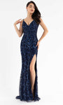 V-neck Plunging Neck Sleeveless Spaghetti Strap Natural Waistline Sequined Back Zipper Beaded Open-Back Slit Sheath Floral Print Cocktail Floor Length Sheath Dress