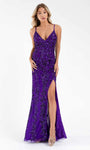 V-neck Back Zipper Open-Back Slit Beaded Sequined Floral Print Plunging Neck Sleeveless Spaghetti Strap Sheath Cocktail Floor Length Natural Waistline Sheath Dress