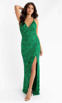 V-neck Cocktail Slit Embroidered Sequined Back Zipper Natural Waistline Sleeveless Sheath Sheath Dress with a Brush/Sweep Train