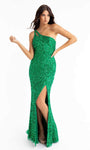 One Shoulder Sheath Cocktail Natural Waistline Back Zipper Fitted Sequined Cutout Slit Open-Back Asymmetric Sheath Dress