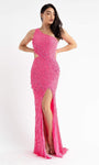 Sheath Cocktail Natural Waistline Cutout Slit Back Zipper Asymmetric Sequined Sheath Dress