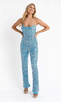 Scoop Neck Sleeveless Spaghetti Strap Cocktail Fitted Sequined Back Zipper Lace-Up Natural Waistline Jumpsuit