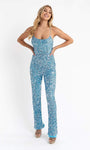 Natural Waistline Scoop Neck Sleeveless Spaghetti Strap Cocktail Back Zipper Lace-Up Sequined Fitted Jumpsuit