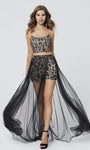 A-line Scoop Neck Cocktail Tulle Corset Natural Waistline Sleeveless Spaghetti Strap Sequined Open-Back Beaded Fitted Lace-Up Evening Dress with a Brush/Sweep Train