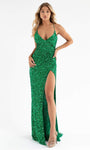 Tall V-neck Back Zipper Sequined Slit Lace-Up Sheath Cocktail Floor Length Natural Waistline Sleeveless Spaghetti Strap Sheath Dress with a Brush/Sweep Train