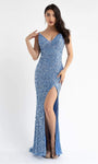 V-neck Natural Waistline Sleeveless Sequined Slit Lace-Up Goddess Back Zipper Open-Back Cocktail Sheath Sheath Dress with a Brush/Sweep Train