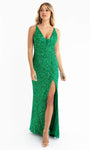 V-neck Sheath Cocktail Natural Waistline Sleeveless Open-Back Lace-Up Goddess Sequined Slit Back Zipper Sheath Dress with a Brush/Sweep Train