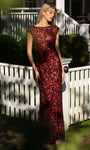 Natural Waistline Cap Sleeves Sequined Back Zipper Open-Back Cocktail Bateau Neck Sheath Sheath Dress with a Brush/Sweep Train