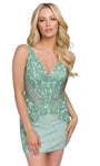 V-neck Sleeveless Applique Back Zipper Sequined Fitted Open-Back Embroidered Beaded Natural Waistline Sheath Cocktail Above the Knee Sheath Dress